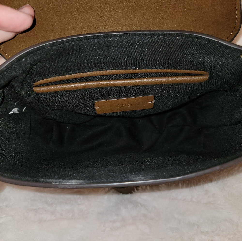 Mango MNG Brown Suede & Leather Crossbody Bag with Gold Buckle - Picture 3 of 10